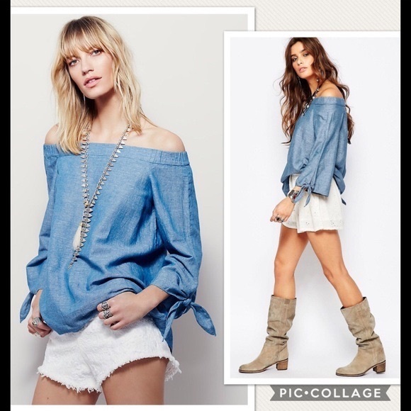 NWT Free People Chambray Show Some Shoulder Top - Picture 2 of 6